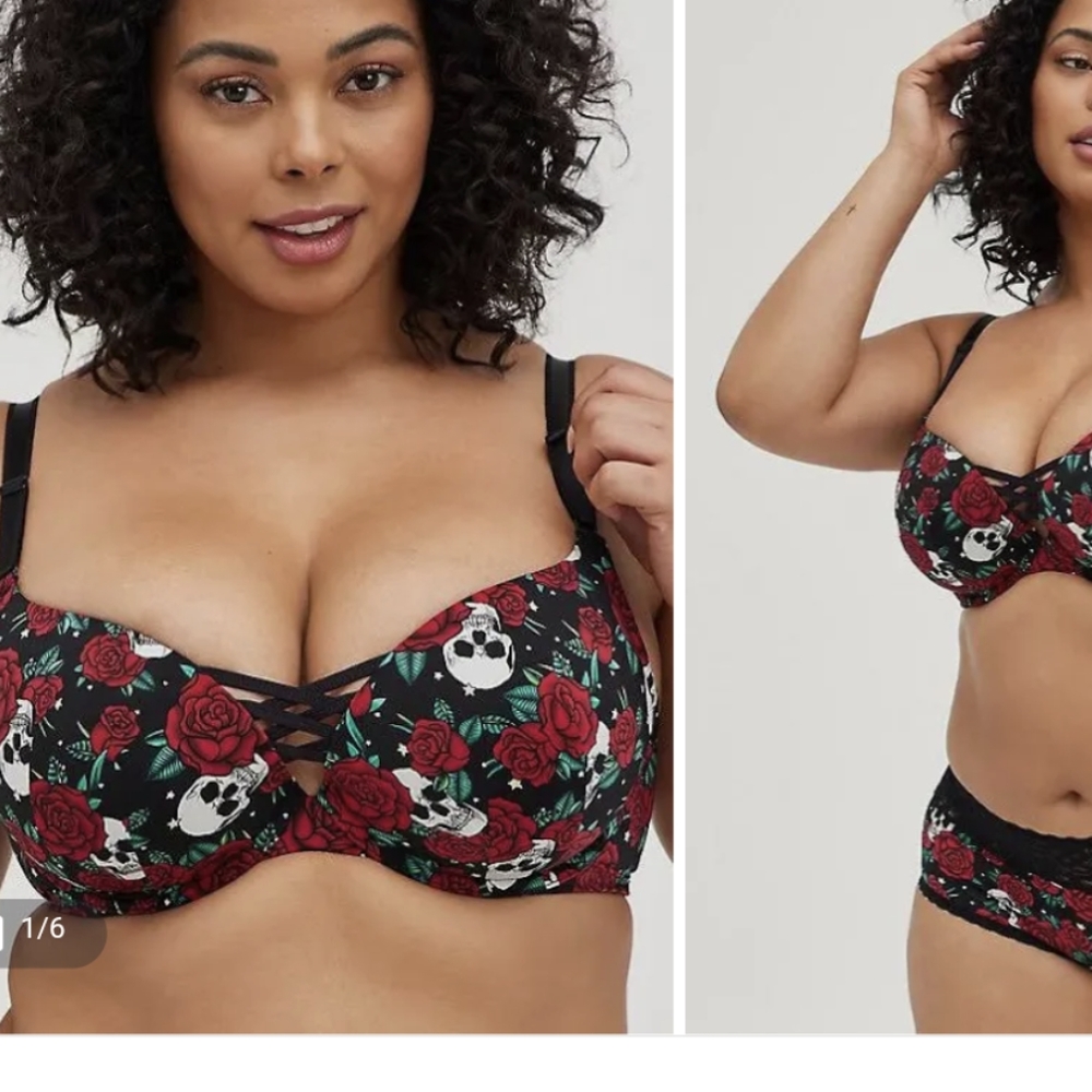 Torrid XO Push-Up Plunge Bra Roses & Skull Black with 360° Back Smoothing 38C
